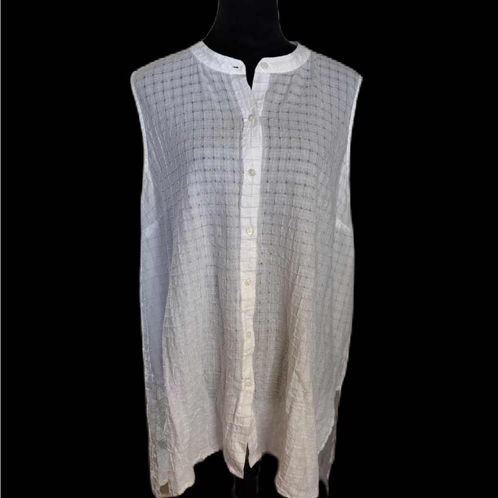 Alfani Sleeveless Textured Button-Down Shirt - White